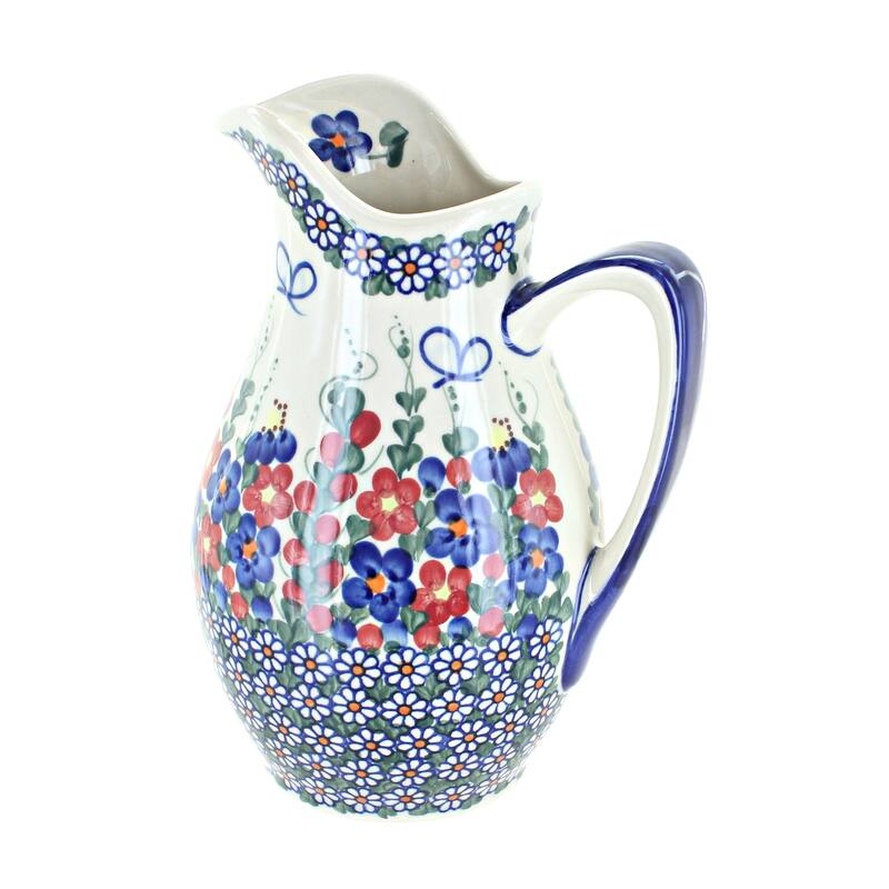 Blue Rose Polish Pottery 341 Vena Pitcher - Garden Butterfly