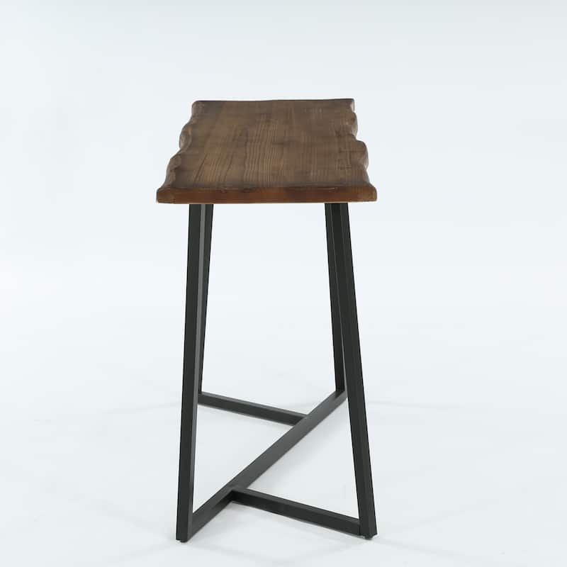 Solid Wood Industrial Bar Table, 63-Inch Counter Height Pub Table with Sturdy Metal Frame - Brown