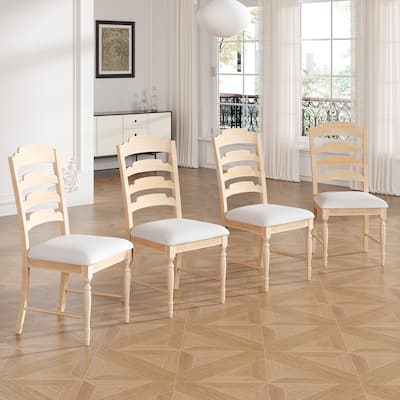 Roomfitters Vintage 4-Piece Upholstered Dining Chairs with Serrated Backs, Natural