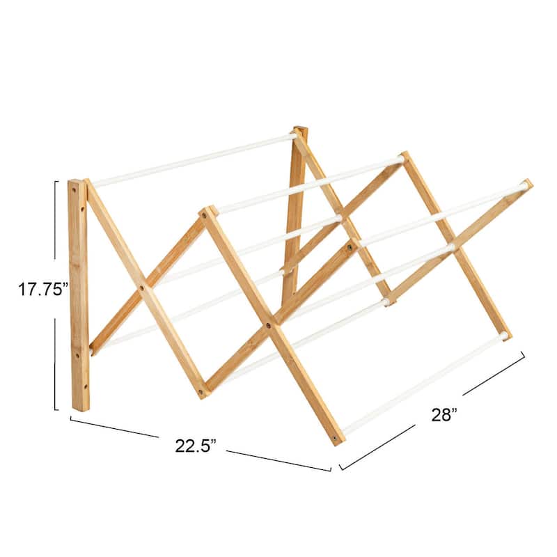 Household Essentials Bamboo and Metal Wall Mount Extendable Drying Rack with 8 Dowels - 28.0"L x 22.5"W x 17.8"H