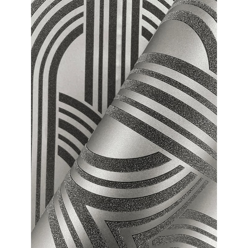 Seabrook Designs Diamond Stripe Glass Beaded Unpasted Wallpaper - 20.9 in. W x 33 ft. L - Pewter & Galaxy
