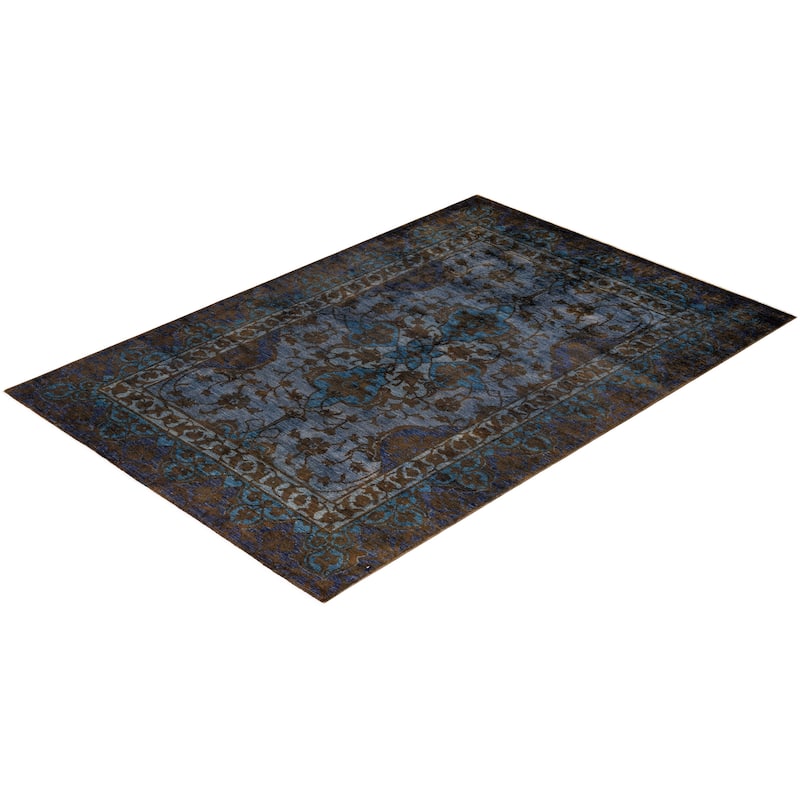 Overton Hand Knotted Wool Vintage Inspired Modern Contemporary Overdyed Blue Area Rug - 6' 1" x 8' 10"