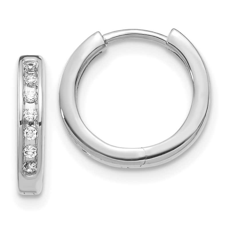 Curata 14k White Gold Diamond Hinged Hoop Earrings - 12x14mm Wide 2mm Thick