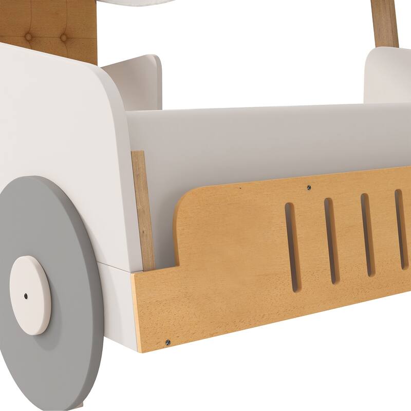 Wood Twin/Full Size Car Bed with Pillow, Ceiling Cloth