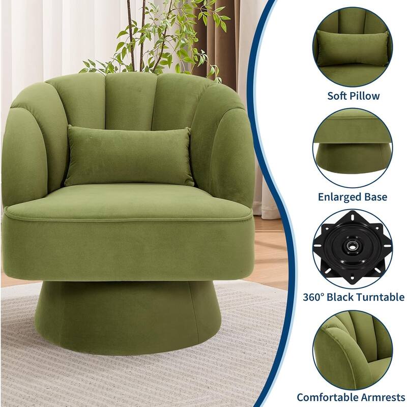 Modern Swivel Barrel Accent Chair, 360° Upholstered Armchair with Striped Backrest & Plush Padding(Set of 2)