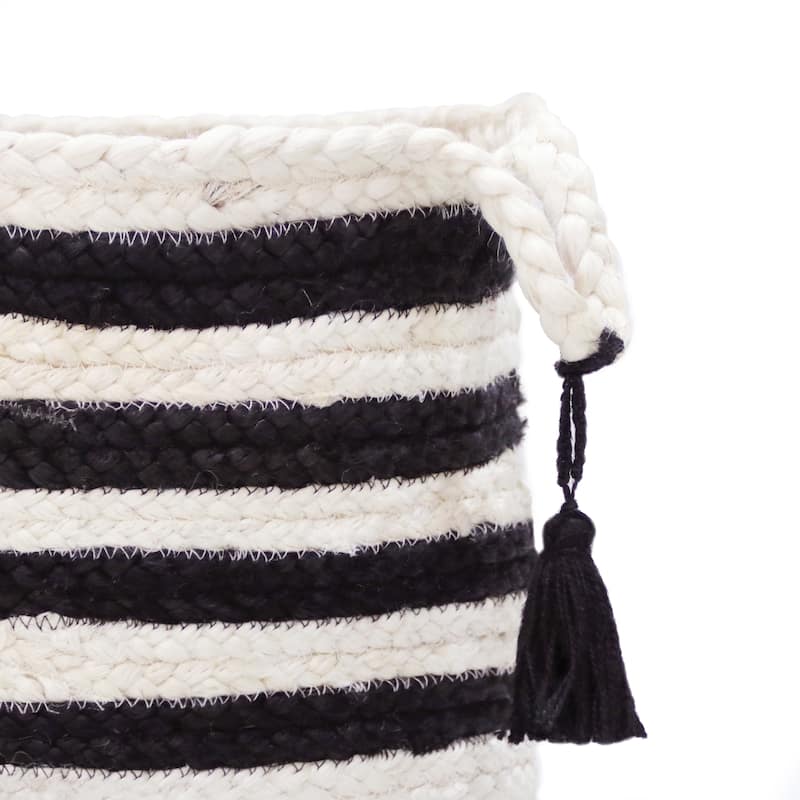 Sevita Striped Jute Hand-Stitched Storage Basket with Handles