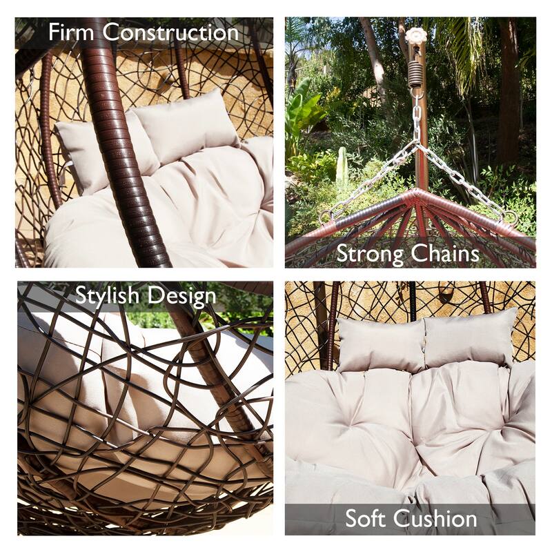 Modern Outdoor 2 Person Wicker Double Hanging Egg Swing Chair
