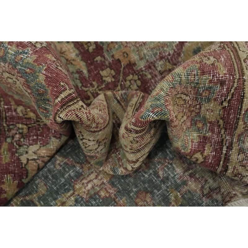 Hand Knotted Oriental 100% Wool Carpet Traditional Floral Green Tabriz Area Rug - 11' 3'' X 8' 2''