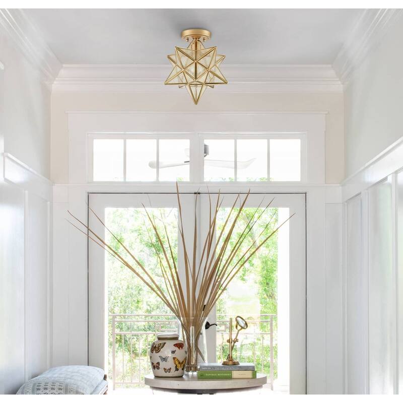 Ferrara Moravian Star Light Flush Mount Ceiling Light with Seeded Glass Shade 12-inch