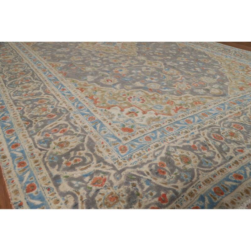 Traditional Gray Tabriz Persian Area Rug Hand-Knotted Wool Carpet - 7'11"x 11'5"