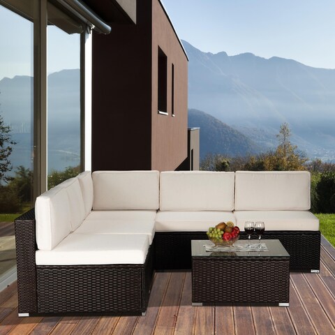 Outdoor Garden Patio Furniture 6-Piece PE Rattan Wicker Sectional Sofa Sets