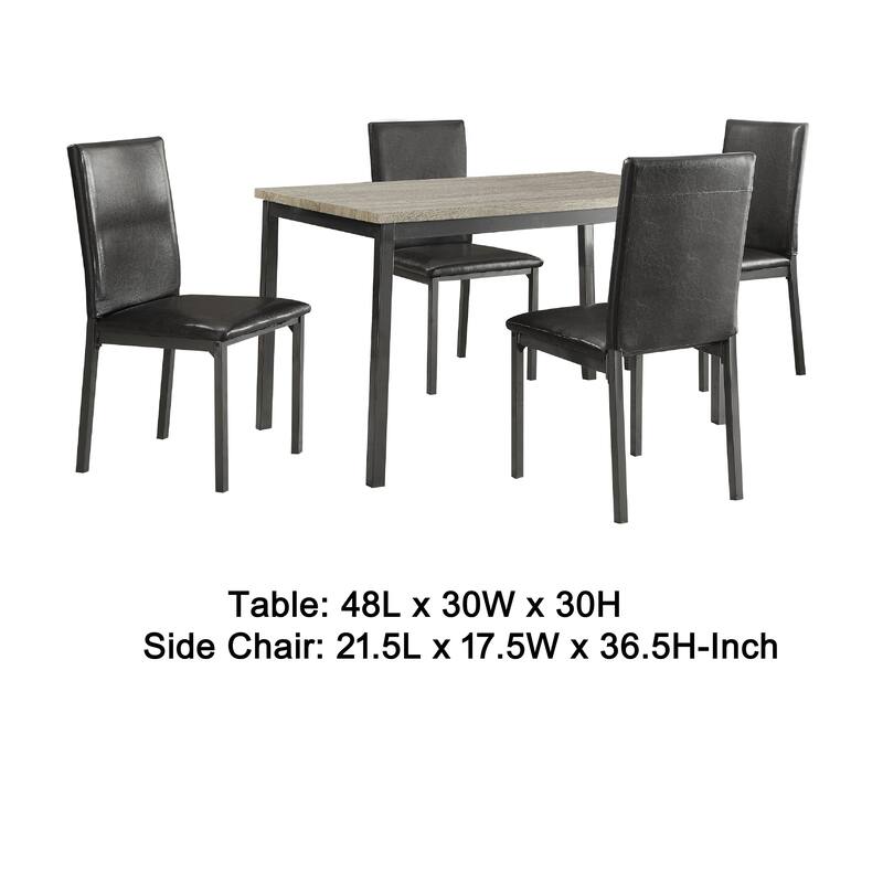 Raza 5pc Dining Set, Weathered Gray Table, 4 Black Faux Leather Chairs
