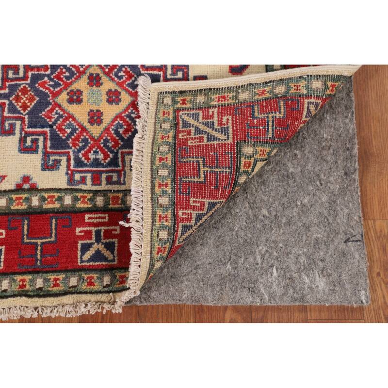 Ivory Geometric Kazak Foyer Rug Hand-Knotted Wool Carpet - 2'9" x 4'2"