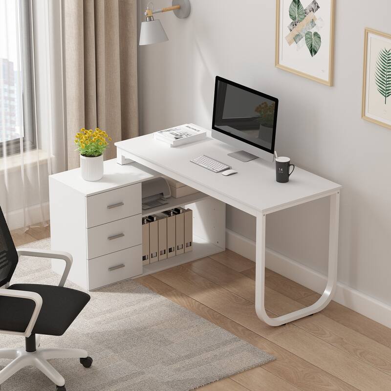 55" L Shaped Desk Writing Computer Desk Storage Workstation 5 Colors