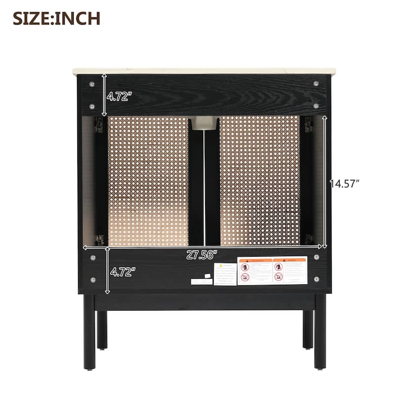 GDFStudio - Lilia Wood & Rattan 30" Bathroom Vanity with Handmade Doors & Soft-Close Design