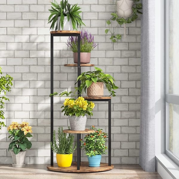 slide 2 of 12, 4-Tier Plant Stand Indoor, Wood Plant Flower Shelf Holders for Balcony