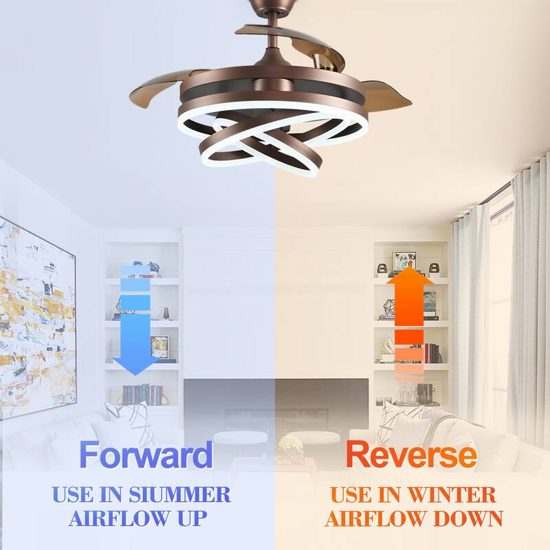 Bella Depot 42" Modern Retractable DIY Shape Ceiling Fan with Remote, 6-Speed Reversible Ceiling Fan with LED Light