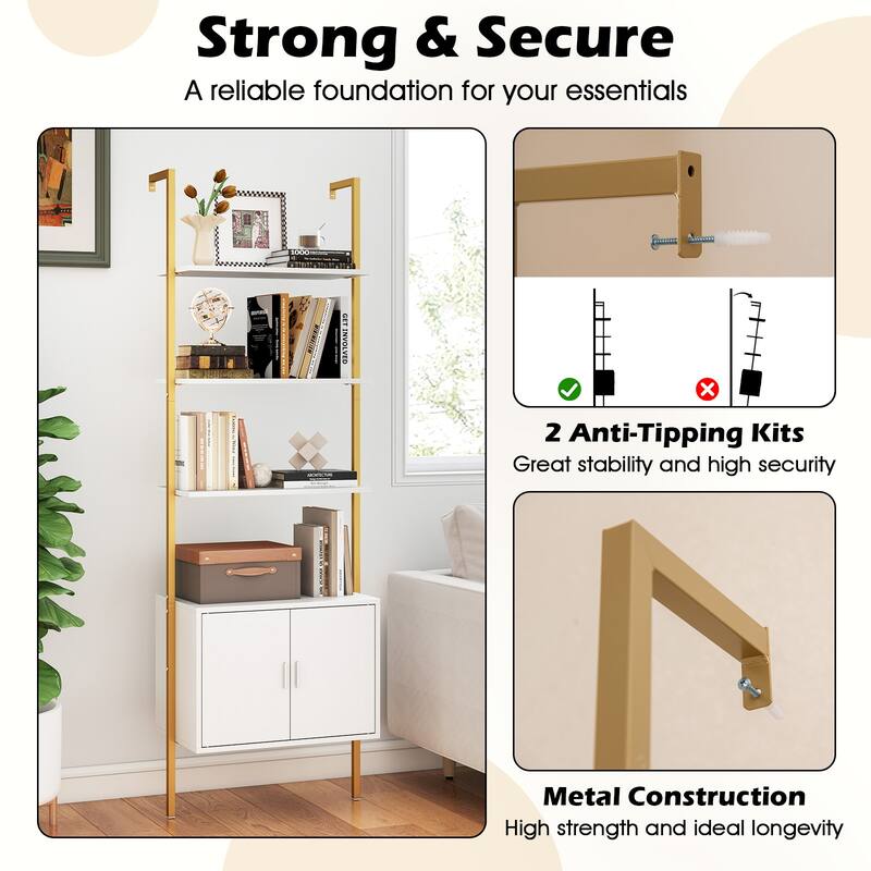 Gymax 72.5'' Tall Bookshelf 5 Tier Wall Mount Ladder Bookcase w/
