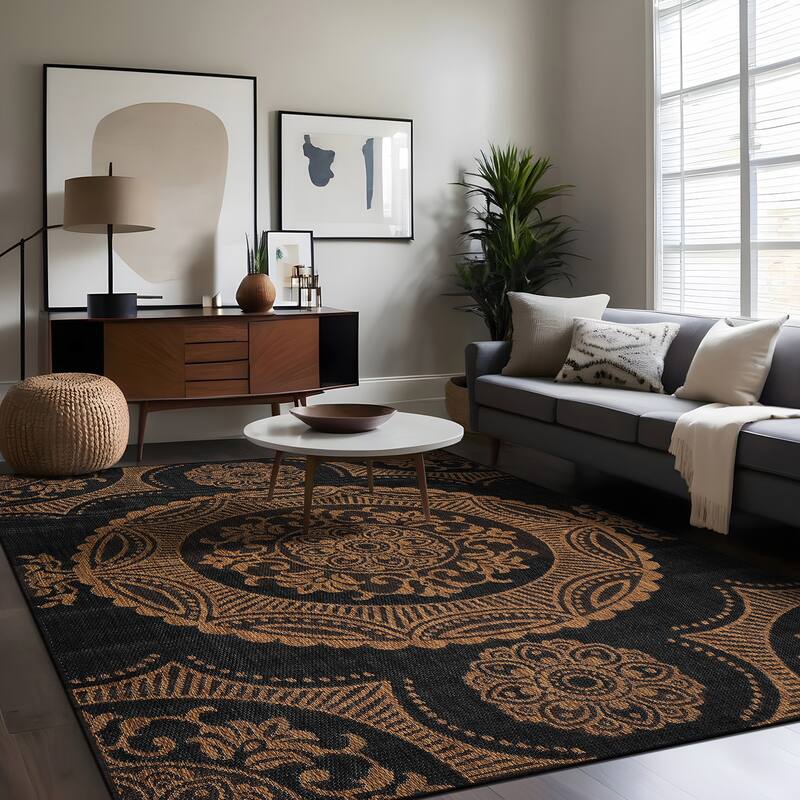 Beverly Rug Blue Medallion Indoor Outdoor Rug, Outside Carpet for Patio, Deck, Porch