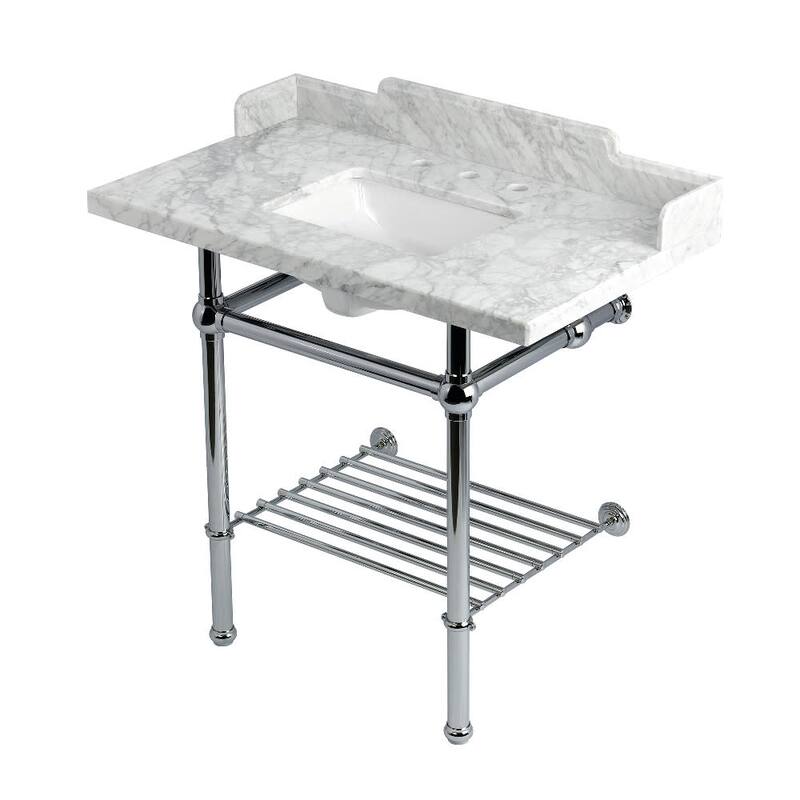 Kingston Brass LMS36MBSQB-P-SET Pemberton 36" Rectangular Brass, - Marble White / Polished Chrome