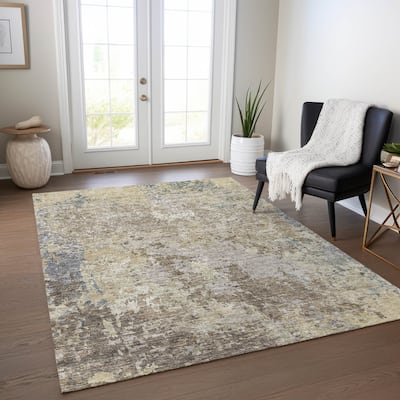 Machine Washable Indoor/ Outdoor Abstract Contemporary Chantille Rug