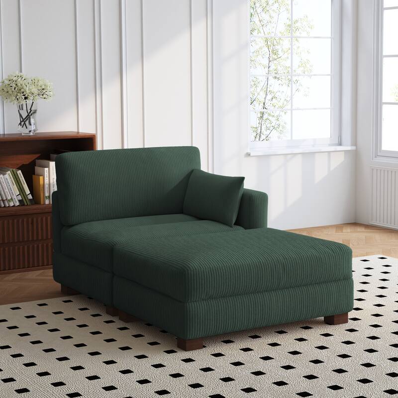 Modern 43'' Corduroy Comfy Sectional Chaise Lounge with Pillow - Right Facing - Hunter Green