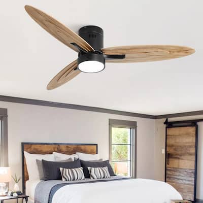 56" Industrial Flush Mount Ceiling Fan with Dimmable LED light and Remote