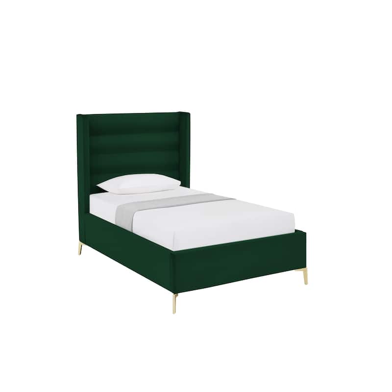 HomeRoots Green Velvet Upholstered Full Bed Frame