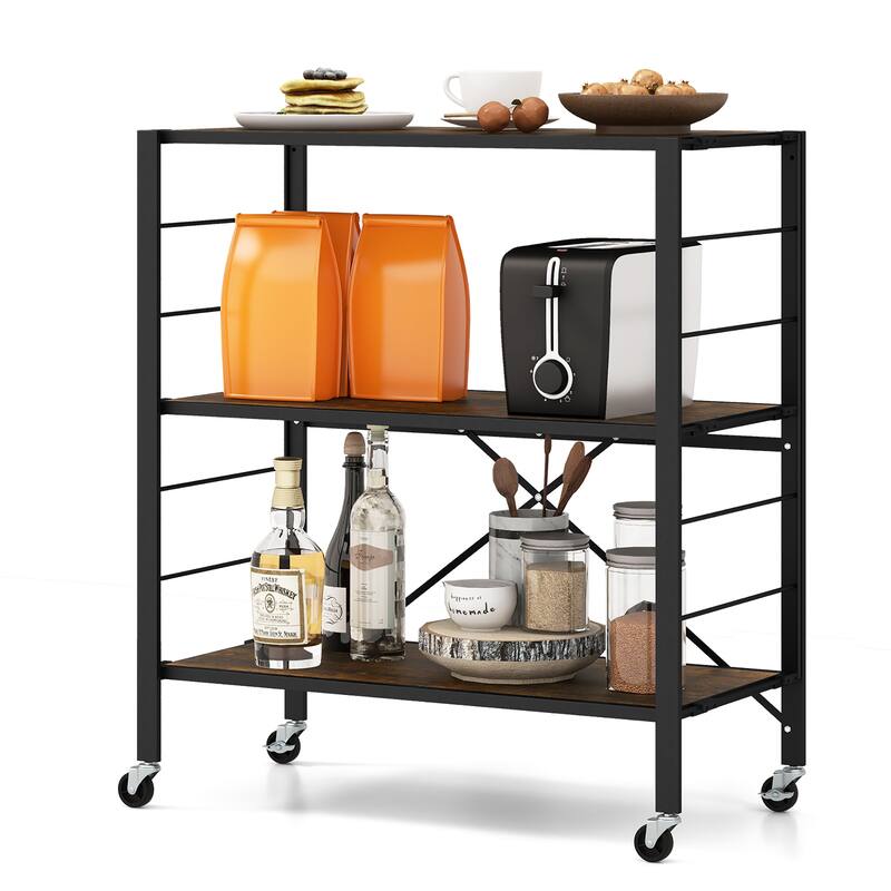 Gymax 3-Tier Folding Shelf Free DIY Design Shelving Unit w/ 4