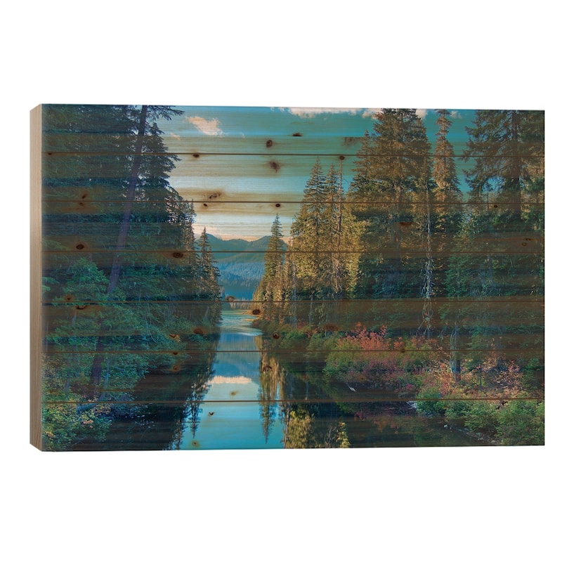 Washington State. Cooper Lake in Central Washington. Cascade Mountains reflecting in calm waters. Print On Wood by Terry Eggers - 18x26x1.5