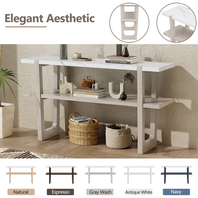 Retro Narrow Console Table with Open Shelf