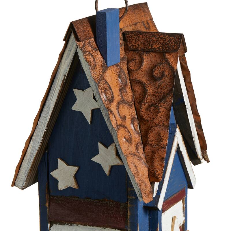 Glitzhome 12.25"H Distressed Solid Wood Outdoor Garden Birdhouse