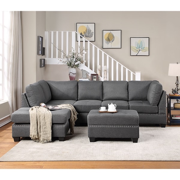 slide 2 of 20, Space Saving Reversible Sectional Sofa with Storage Ottoman