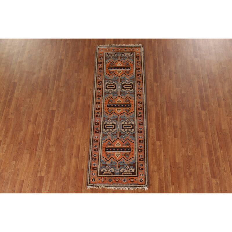 Geometric Orange Heriz Serapi Runner Rug Hand-knotted Wool Carpet - 2'8"x 7'11"