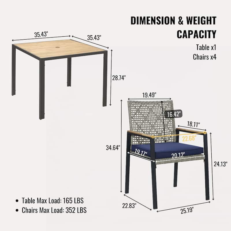 All Weather 5-Piece Patio Dining Table Sets,Light Gray