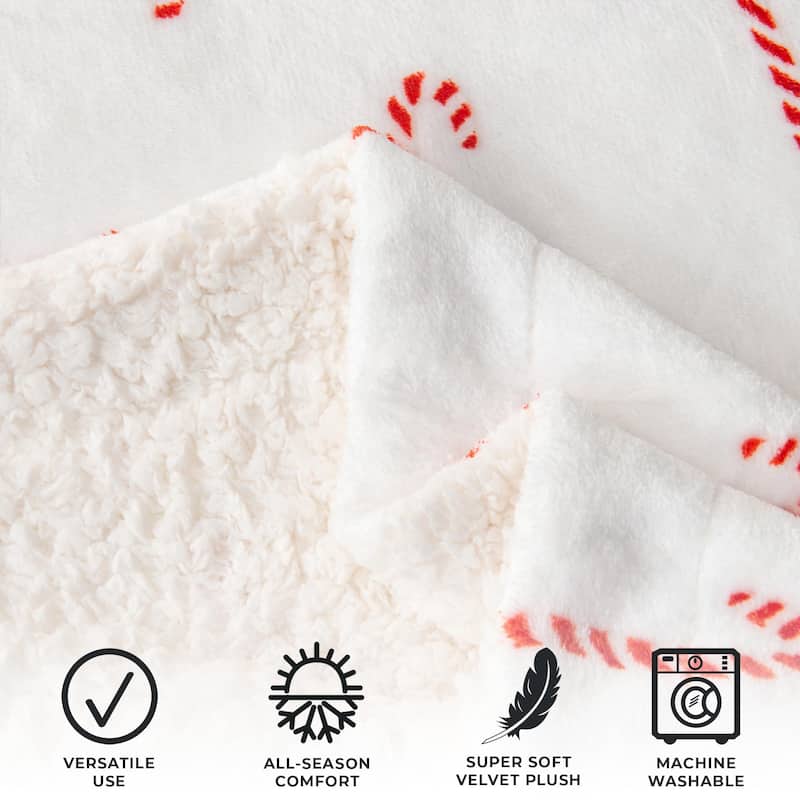 Linery & Co. Velvet Plush Fleece Reversible Sherpa Holiday Printed Throw.