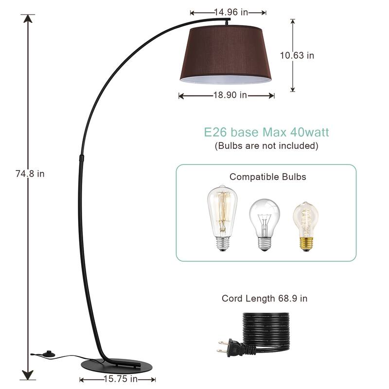 Modern Arc Floor Lamp for Living Room, Bulb NOT Included - 74.8"