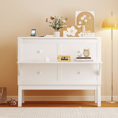 Full Size Murphy Bed Chest with Desk, USB Port