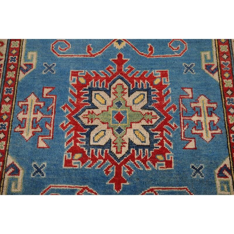 Blue Kazak Pakistan Accent Rug Hand-Knotted Wool Carpet - 3'5" x 4'10"
