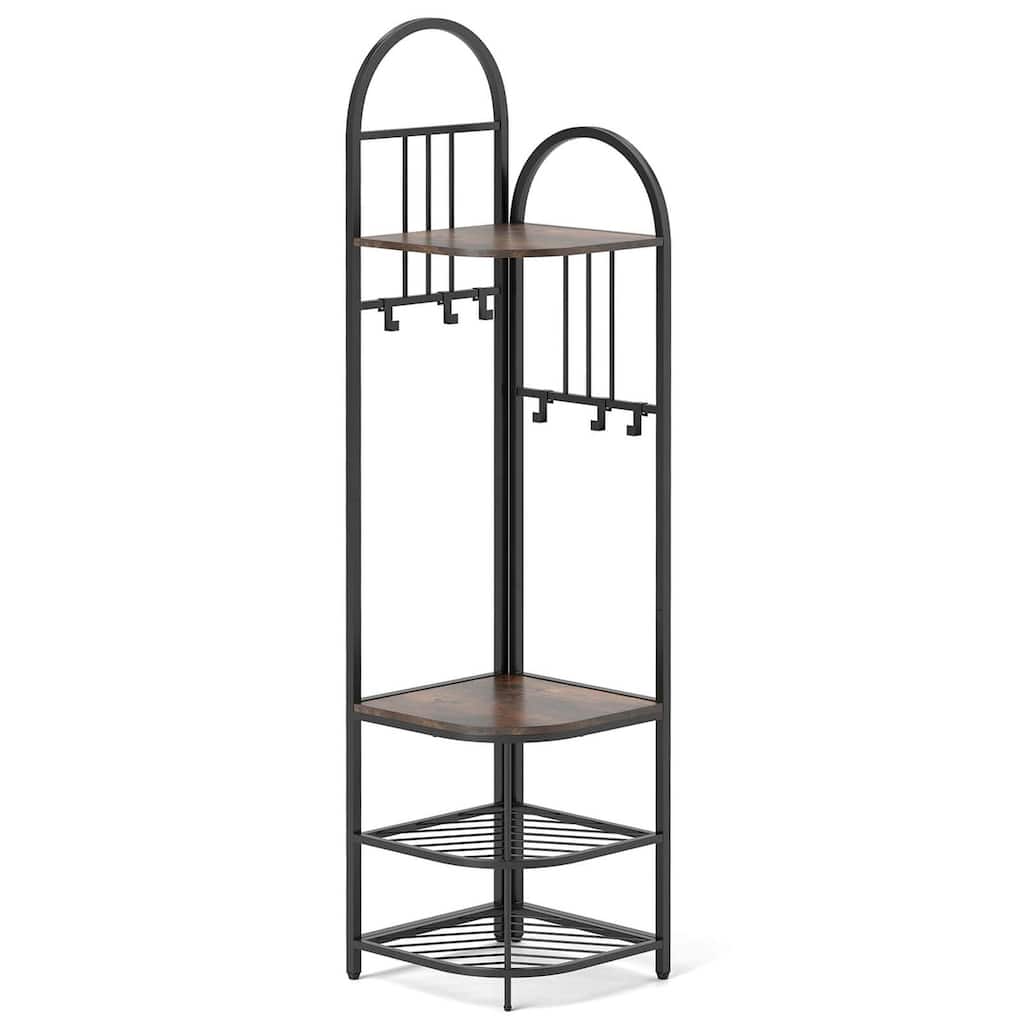 Costway 4-Tier Coat Rack Corner Hall Tree with Shoe Storage Bench 6 - See Details