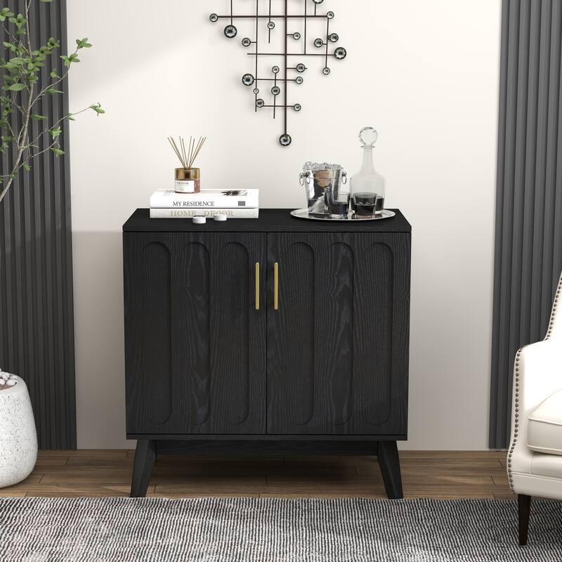 Mid Century Modern Fluted Sideboard Cabinet with Adjustable Shelves, Buffet Cabinet with Storage, Walnut Storage Cabinet