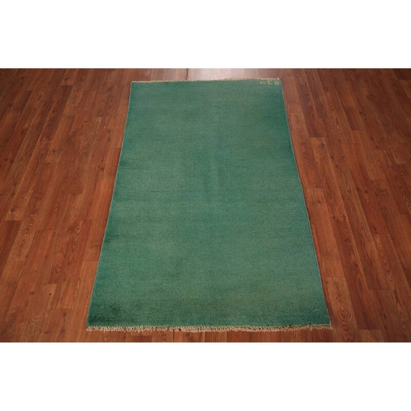 Green Modern Gabbeh Oriental Foyer Rug Hand-Knotted Wool Carpet - 3'1" x 4'10"