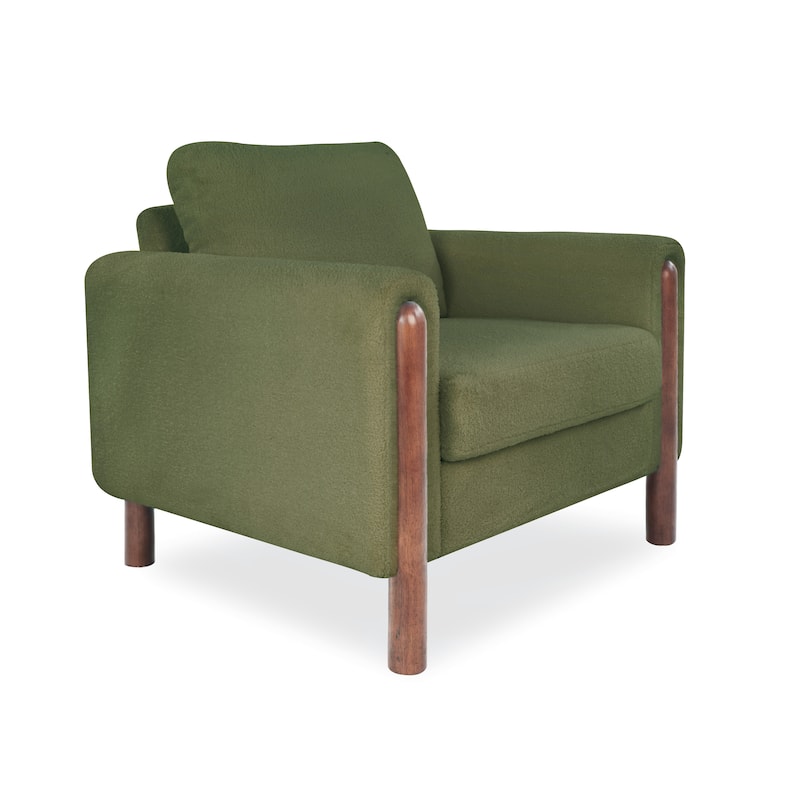 Christopher Knight Home Rowan Accent Chair Curved Handrails Single Sofa with Walnut Legs