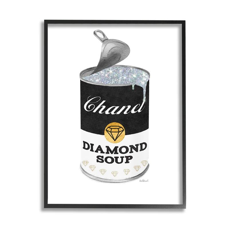 Stupell Traditional Condensed Soup Can Glam Fashion Pop Black Framed Wall Art - White - 16 x 20 - Black
