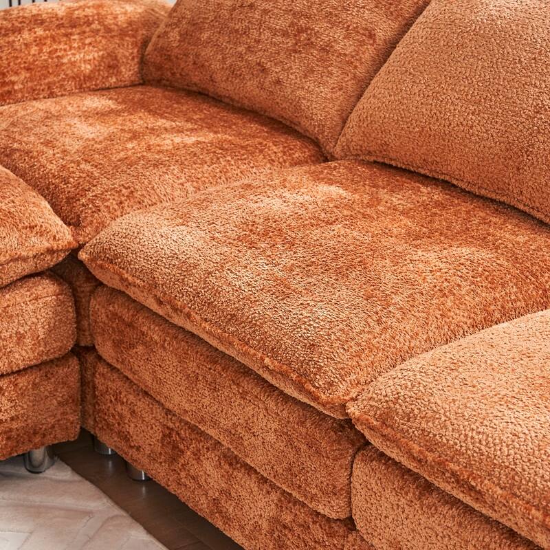 102" Three-seat Chenille L-shaped Sectional Sofa with Ottoman