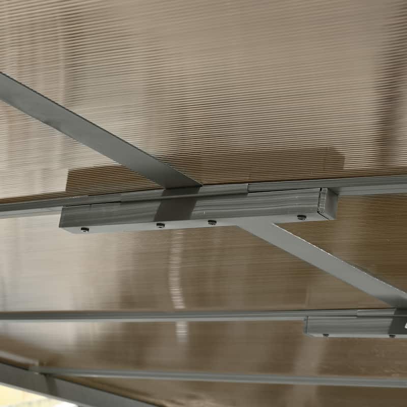 Roomfitters Wall-Mounted Gazebo Patio Cover with Powder-Coated Iron Frame and PC Roof Panels, Gray