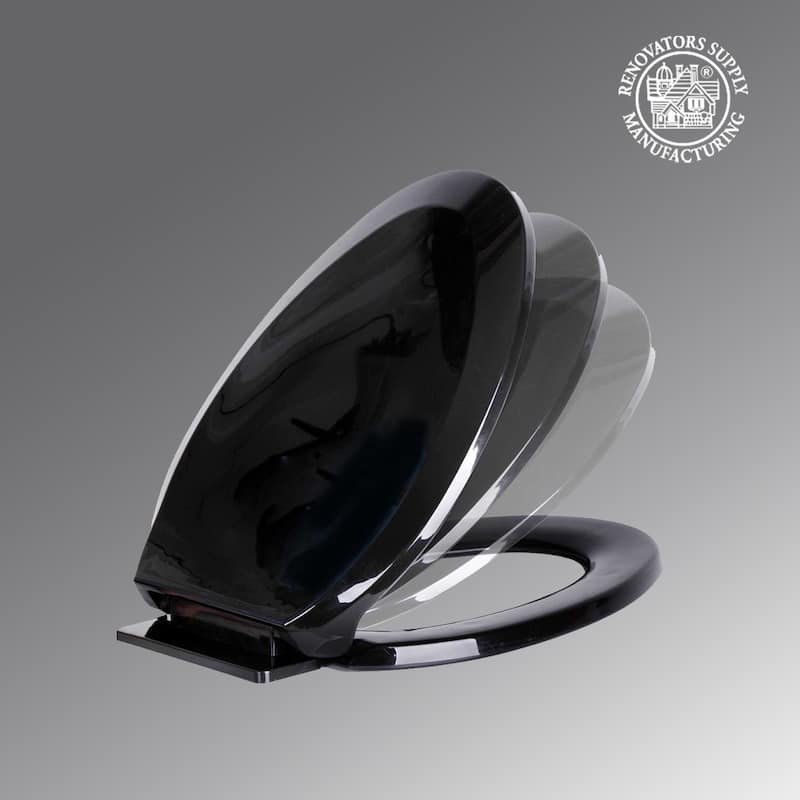 Black Plastic Elongated Toilet Seat Soft Close Easy to Install and Cleanwith Adjustable Mounting Hardware