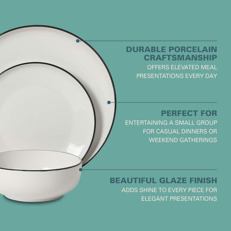 Gibson Home Havenstone 12-Piece Porcelain Dinnerware Set - Plates & Bowls, Classic White Everyday Dish Set