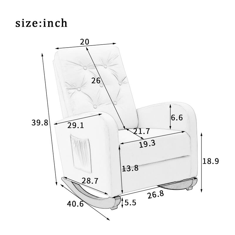 Beige Adjustable Reclining Chair for Balcony or Tatami, High Back Design with Solid Wood Legs and Side Storage Pockets