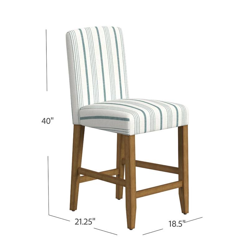 Pior Counter Stool Chair, Blue and White Stripe, Brown Wood Legs